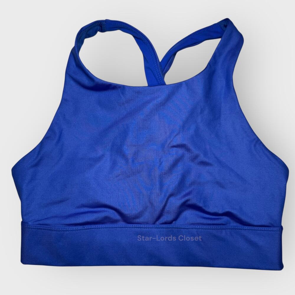 Fabletics Small No Bounce Sports Bra Lapis Shine Blue Racerback Criss Cross Gym